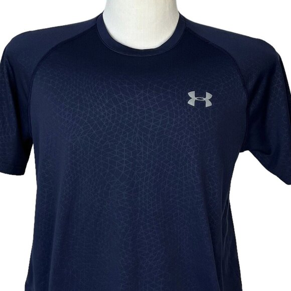 Under Armour Tshirt Mens Medium Blue Short Sleeves Heat Gear Patterned - Picture 3 of 7